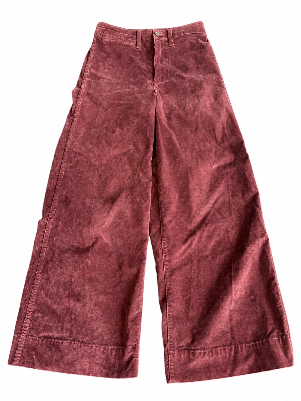 Madewell Burgundy Velvet Wide Leg Crop Pants 25